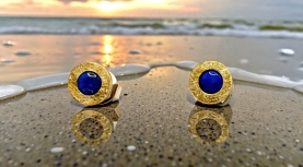 PENDIENTES OPALOS LILA BOTON PLATA ORO