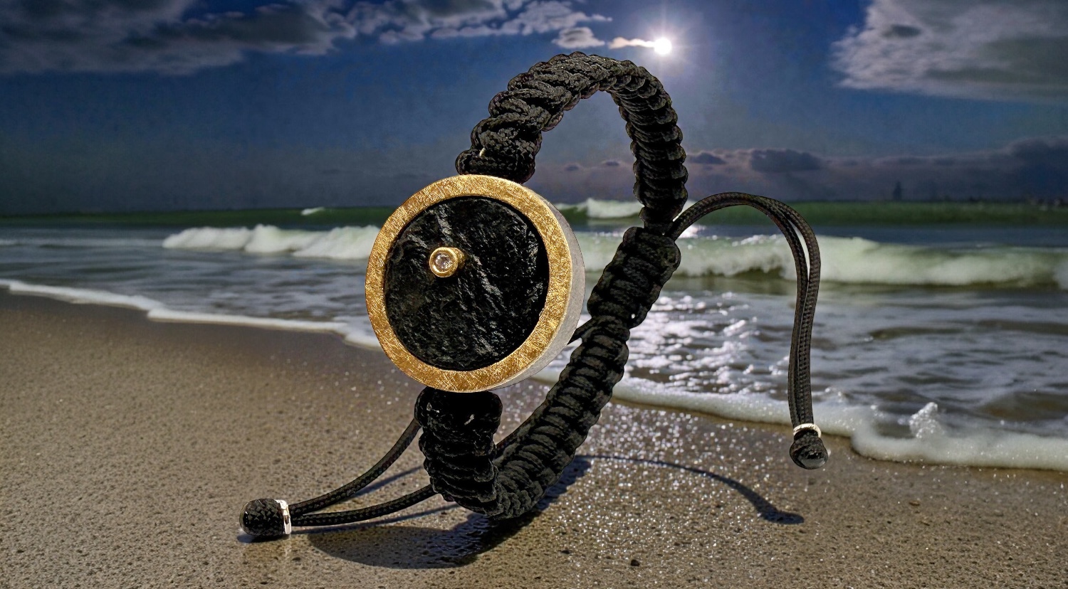 brazalete turmalina negra redonda bruto brillante plata oro