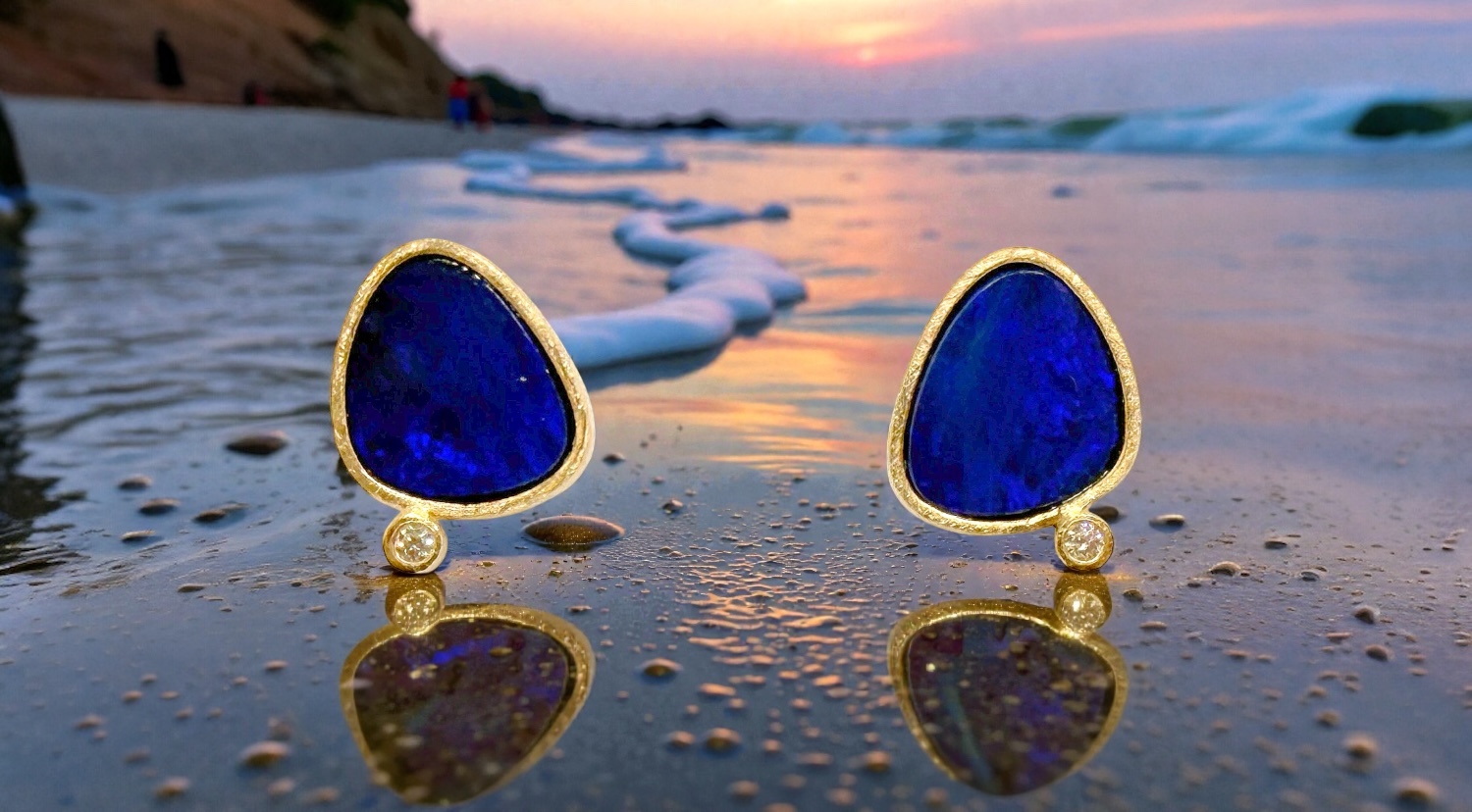 pendientes opalos lila visel brillante oro