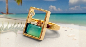 ANILLO JOYAS DEL MAR OPALO AZUL PERUANO VELERO BRILLANTE ORO
