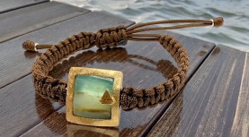 BRAZALETE OPALO AZUL ANDINO VELERO MCARAME MARRON PLATA ORO