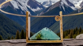 COLGANTE PAISAJES MONTAÑA OPALO AZUL PERUANO TRIANGULAR BRILLANTE PLATA ORO