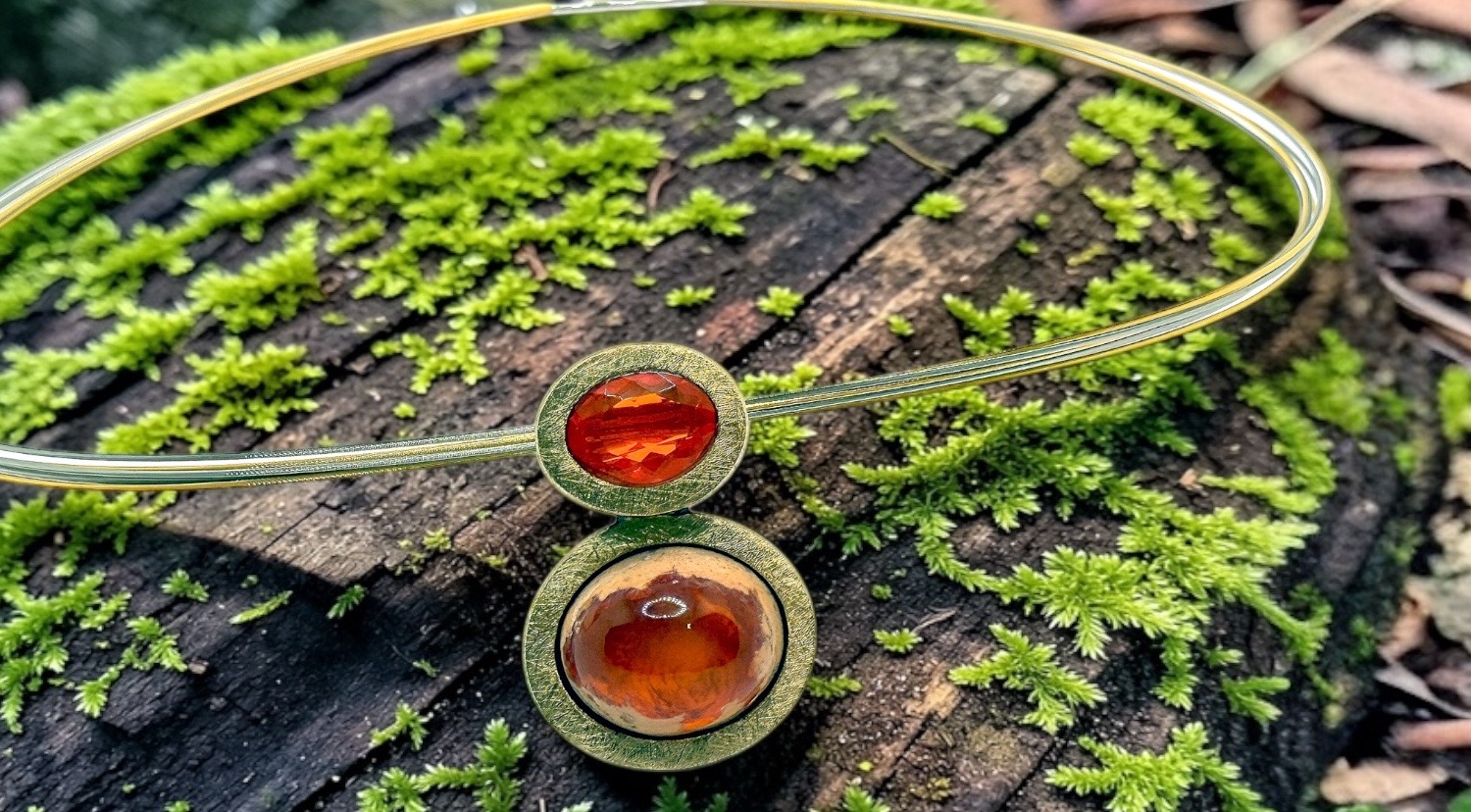 penjoll doble  opal foc matrix i oval plata or