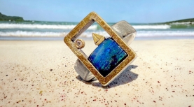 ANILLO JOYAS DEL MAR OPALO BOULDER AUSTRALIANO BRILLANTE PLATA ORO