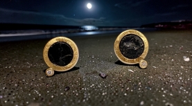 PENDIENTES TURMALINA NEGRA BRUTO REDONDOS BRILLANTE PLATA ORO