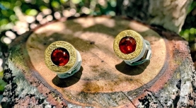 PENDIENTES OPALOS DE FUEGO REDONDOS PLATA ORO