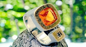 ANILLO OPALO FUEGO MEXICANO CUADRADO BRILLANTE PLATA ORO