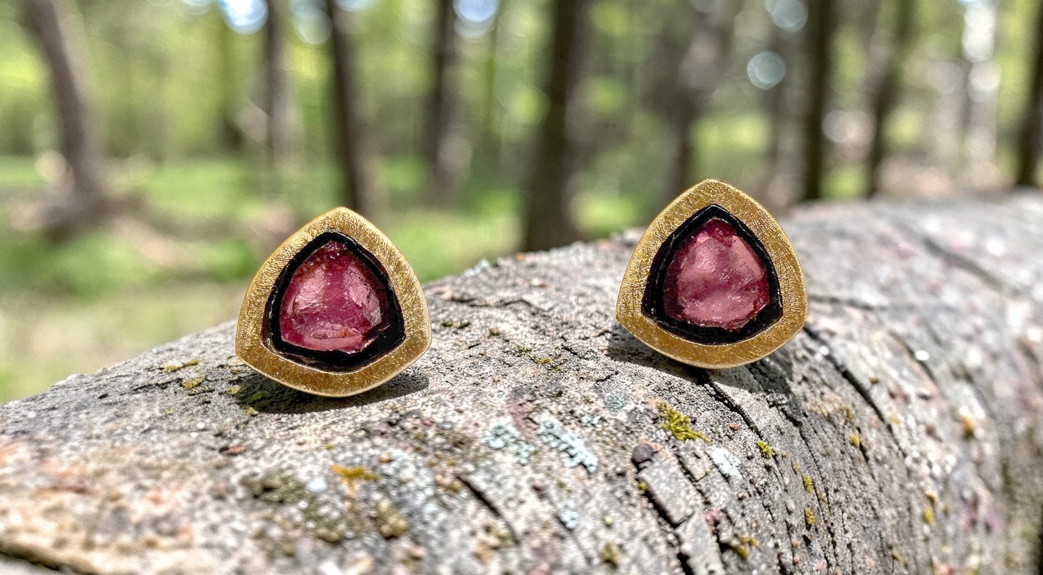 pendientes turmalinas watermelon plata oro