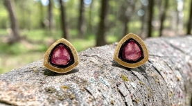 PENDIENTES TURMALINAS WATERMELON PLATA ORO