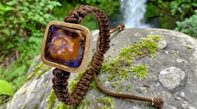 BRAÇALET HOME OPAL BOULDER RECTANGULAR MACRAME MARRO PLATA OR