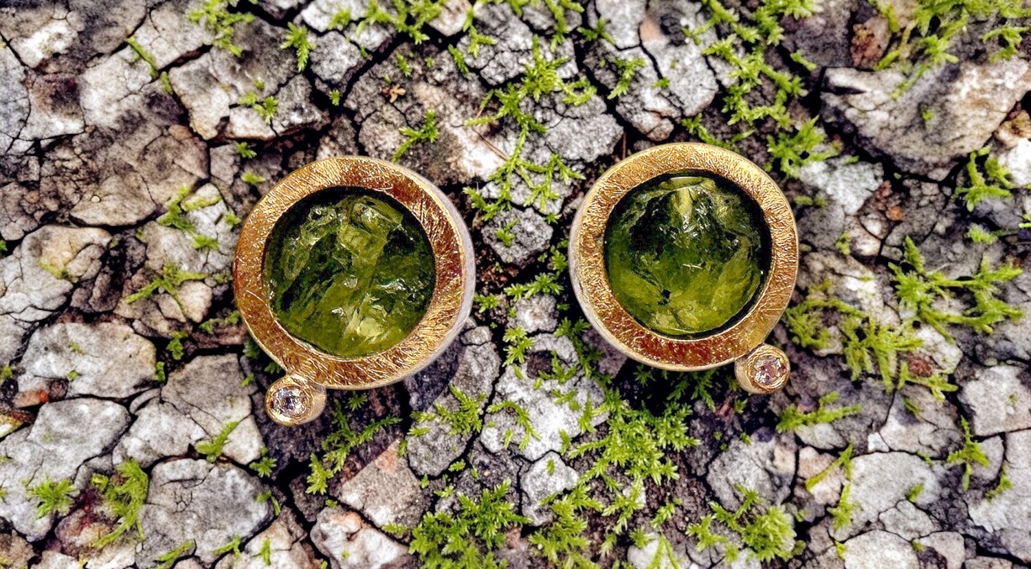 pendientes olivina bruto redondos brillante plata oro