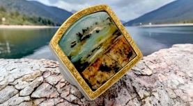 ANELL OPAL BLAU ANDÍ PAISATGE PLATA OR