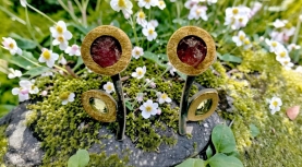 SAINT GEORGE ROSE PINK TOURMALINE AND PERIDOT EARRINGS IN SILVER AND GOLD