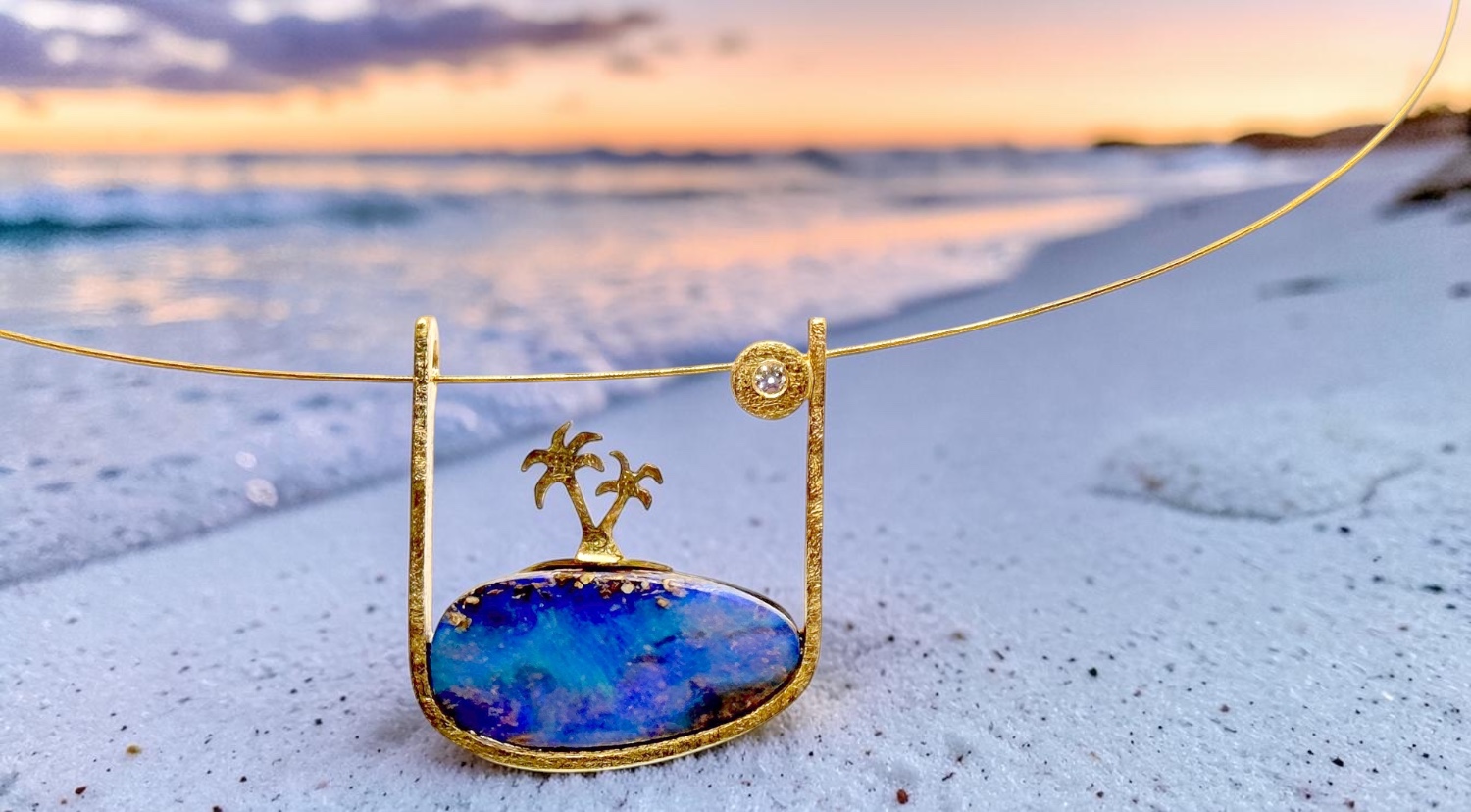 isla bonita purple australian boulder opal pendant with diamond in silver and gold