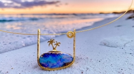 ISLA BONITA PURPLE AUSTRALIAN BOULDER OPAL PENDANT WITH DIAMOND IN SILVER AND GOLD