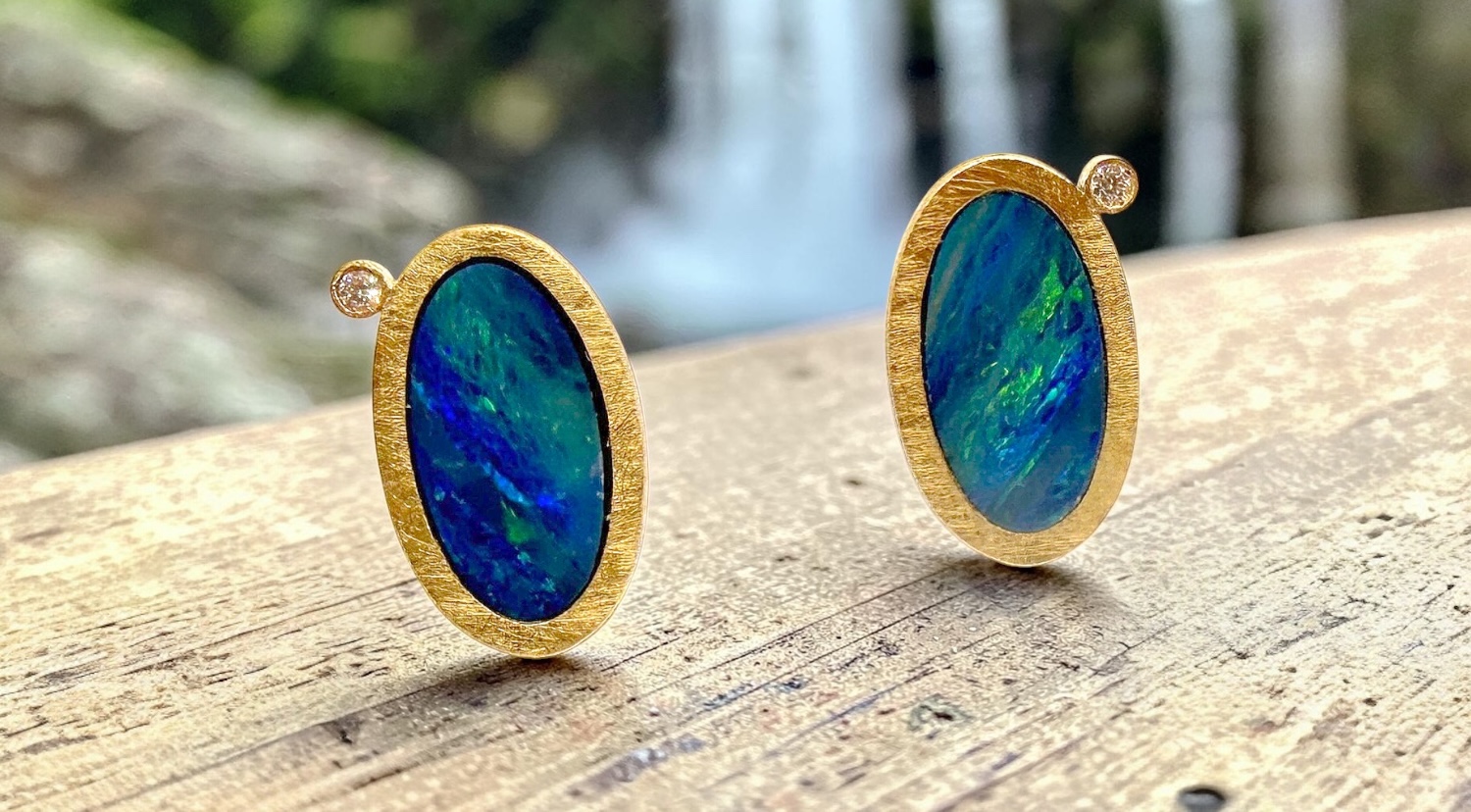pendientes opalo australiano oval brillante plata oro