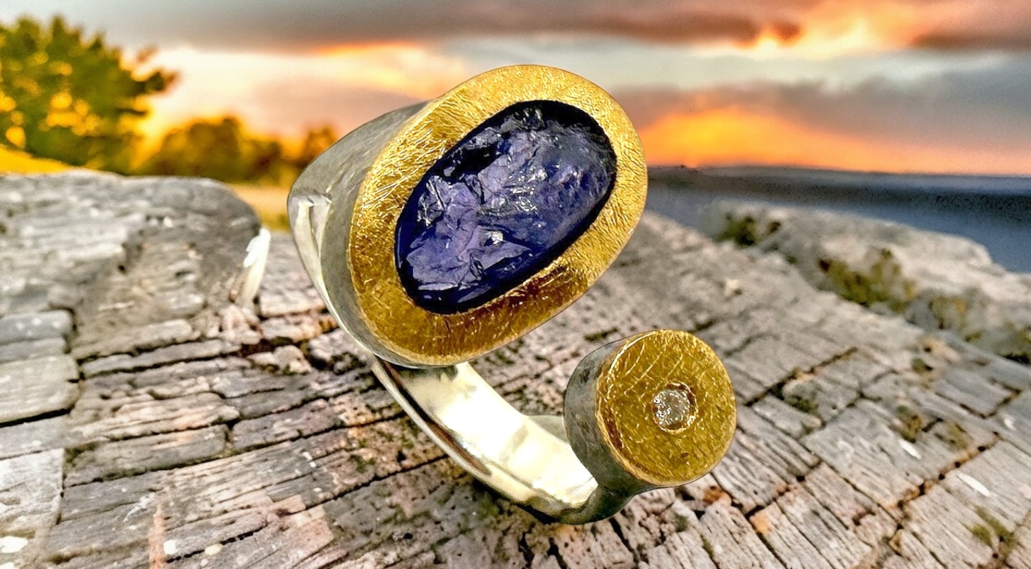 anillo tanzanita bruto oval brillante plata oro