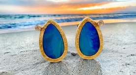 PEAR OPAL EARRINGS WITH DIAMOND IN SILVER AND GOLD