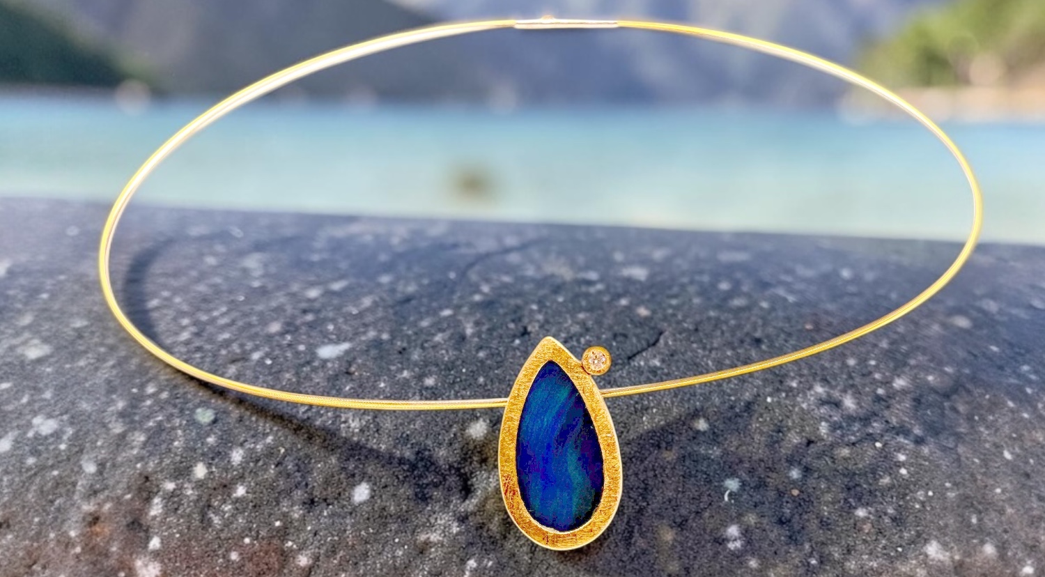 penjoll opal blau pera brillant plata or