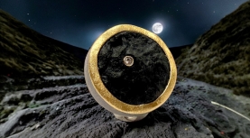 ROUND MEDIUM ROUGH BLACK TOURMALINE RING WITH DIAMOND IN SILVER AND GOLD