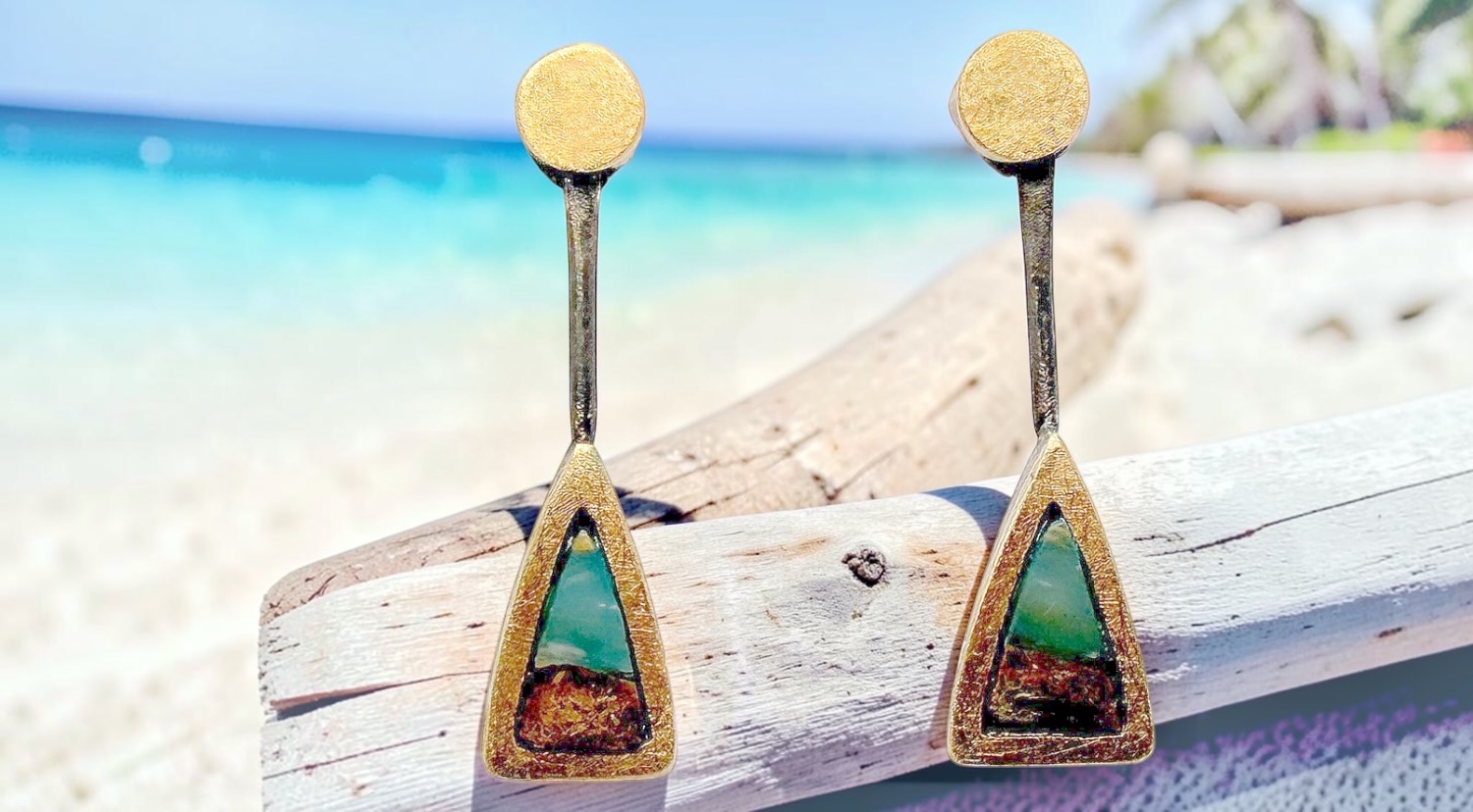pendientes opalo azul peru triangular largos plata oro