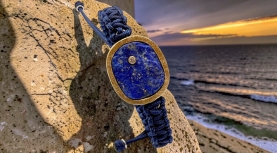 BRAÇALET LAPISLAZTZULI BRUT OVAL BRILLANT MACRAME BLAU PLATA OR