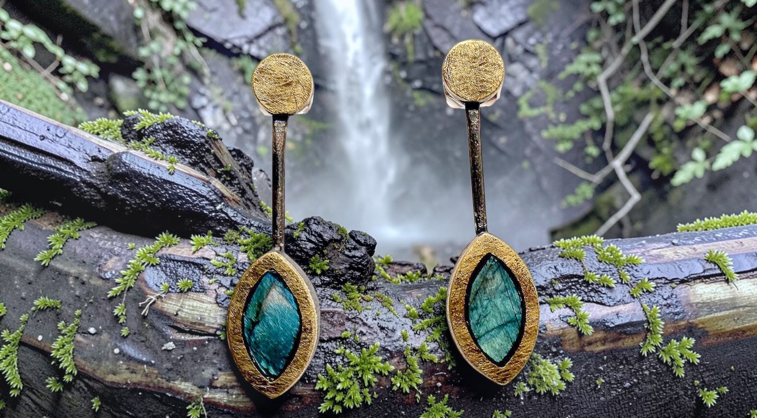 pendientes labradorita bruto hoja largos plata oro