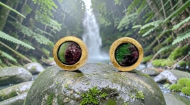 ROUND ROUG RUBI ZOISITE EARRINGS IN SILVER AND GOLD