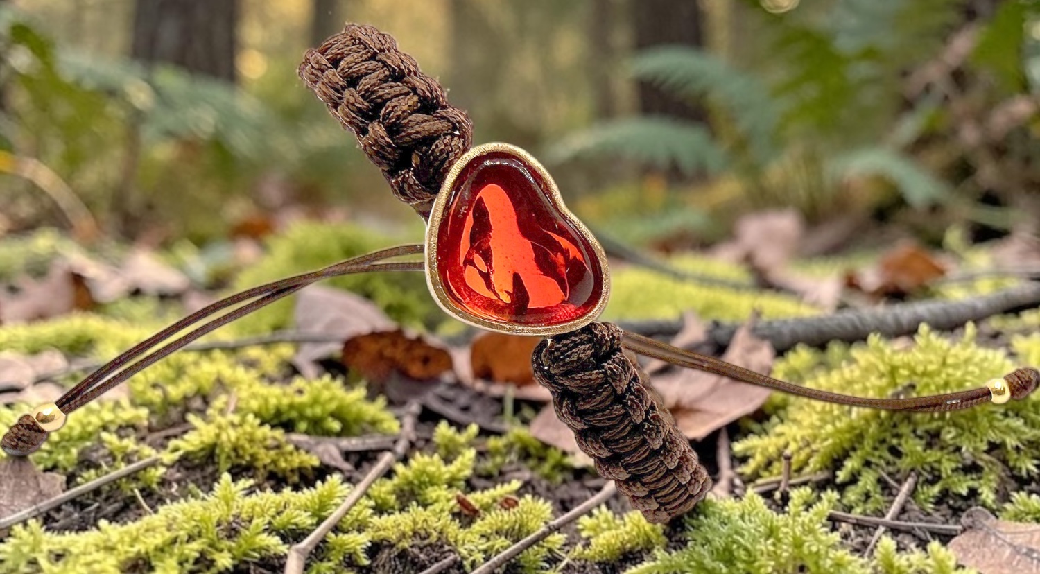 brazalete opalo fuego mexicano corazÓn macrame marrÓn oro