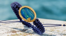 OVAL AUSTRALIAN OPAL SAILBOAT BLUE MACRAME BRACELET IN SILEVR AND GOLD