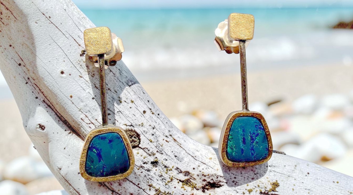 pendientes opalos australianos trapecio largos plata oro