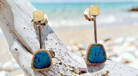 TRAPEZOIDEAL AUSTRALIAN OPAL LARGE EARRINGS IN SILVER AND GOLD