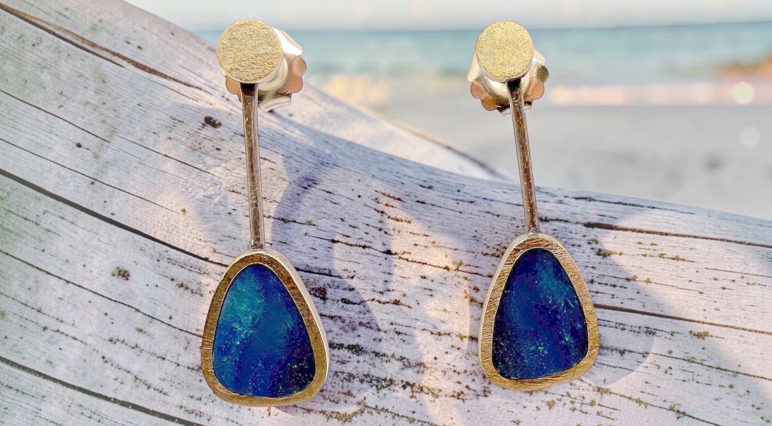 arrecades opals autralians triangulars llargues plata or