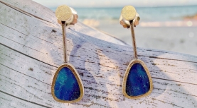 TRIANGULAR AUSTRALIAN OPAL LARGE EARRINGS IN SILVER AND GOLD