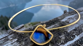 AUSTRALIAN BOULDER OPAL MOUNTAIN PENDANT WITH DIAMOND IN SILVER AND GOLD