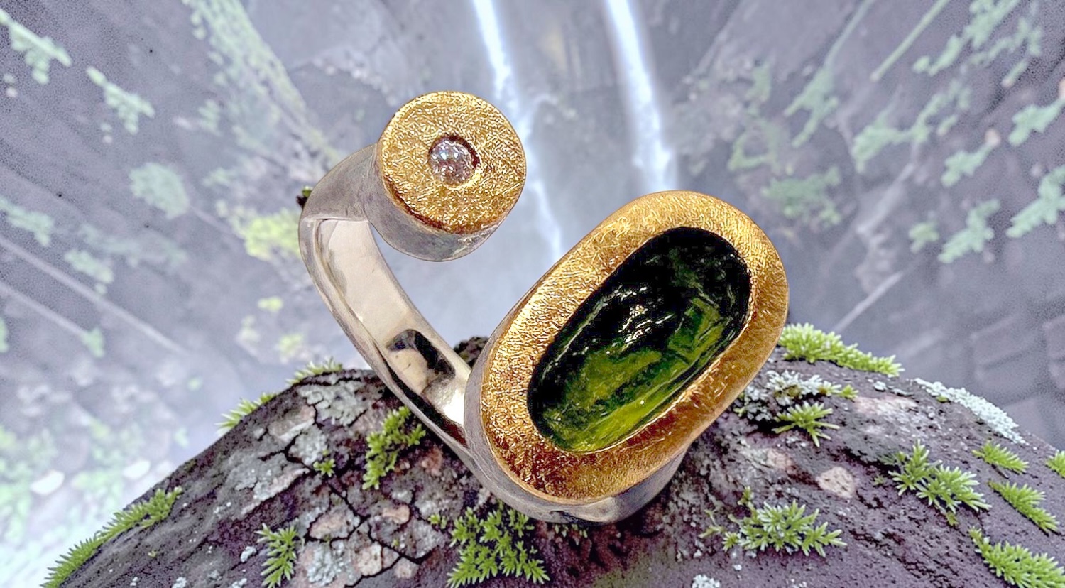 anell olivina brut oval brillant plata or