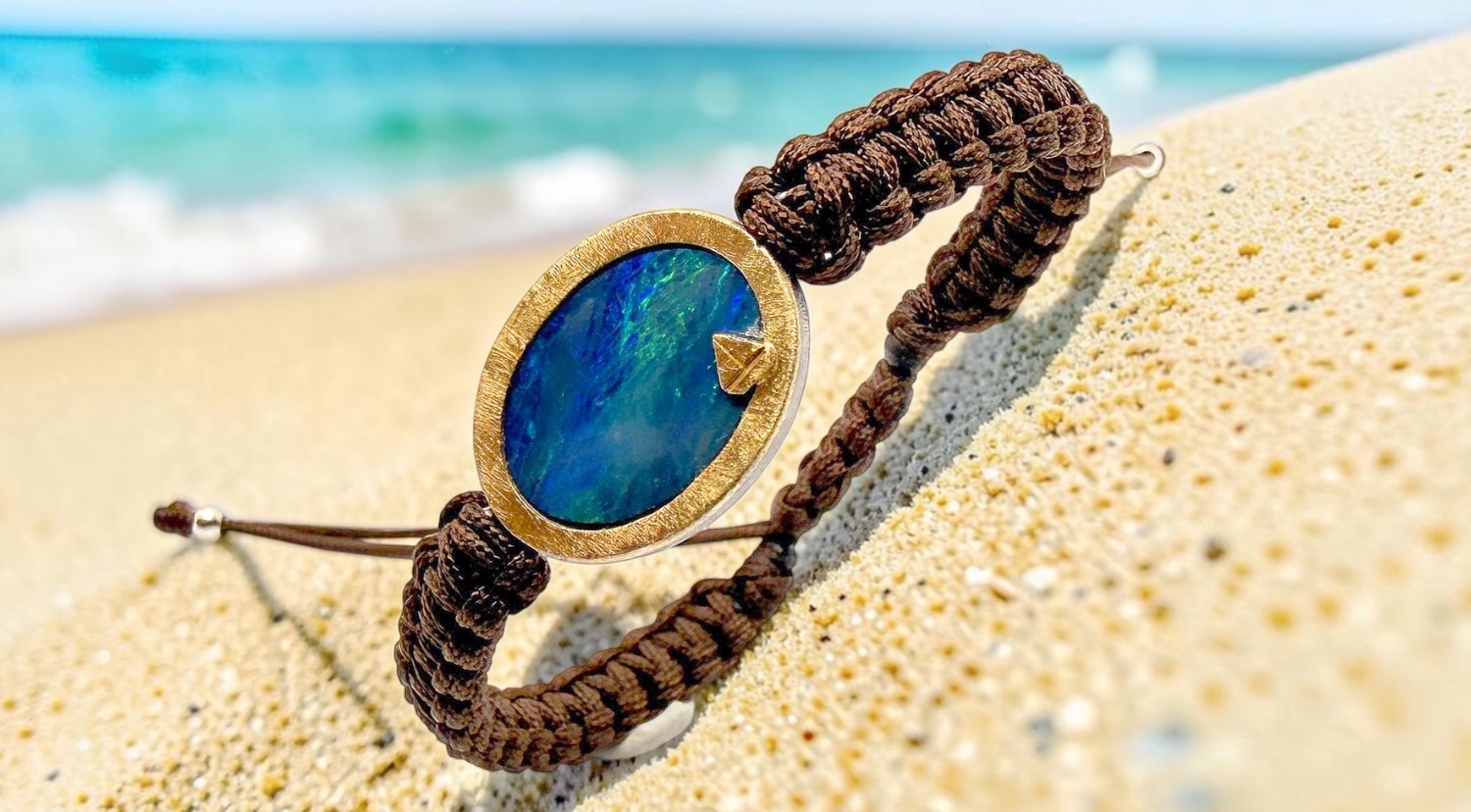 braÇalet opal australiÀ vel·ler macrame marro plata or