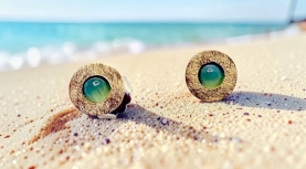 ROUND ANDEAN BLUE OPAL EARRINGS IN GOLD