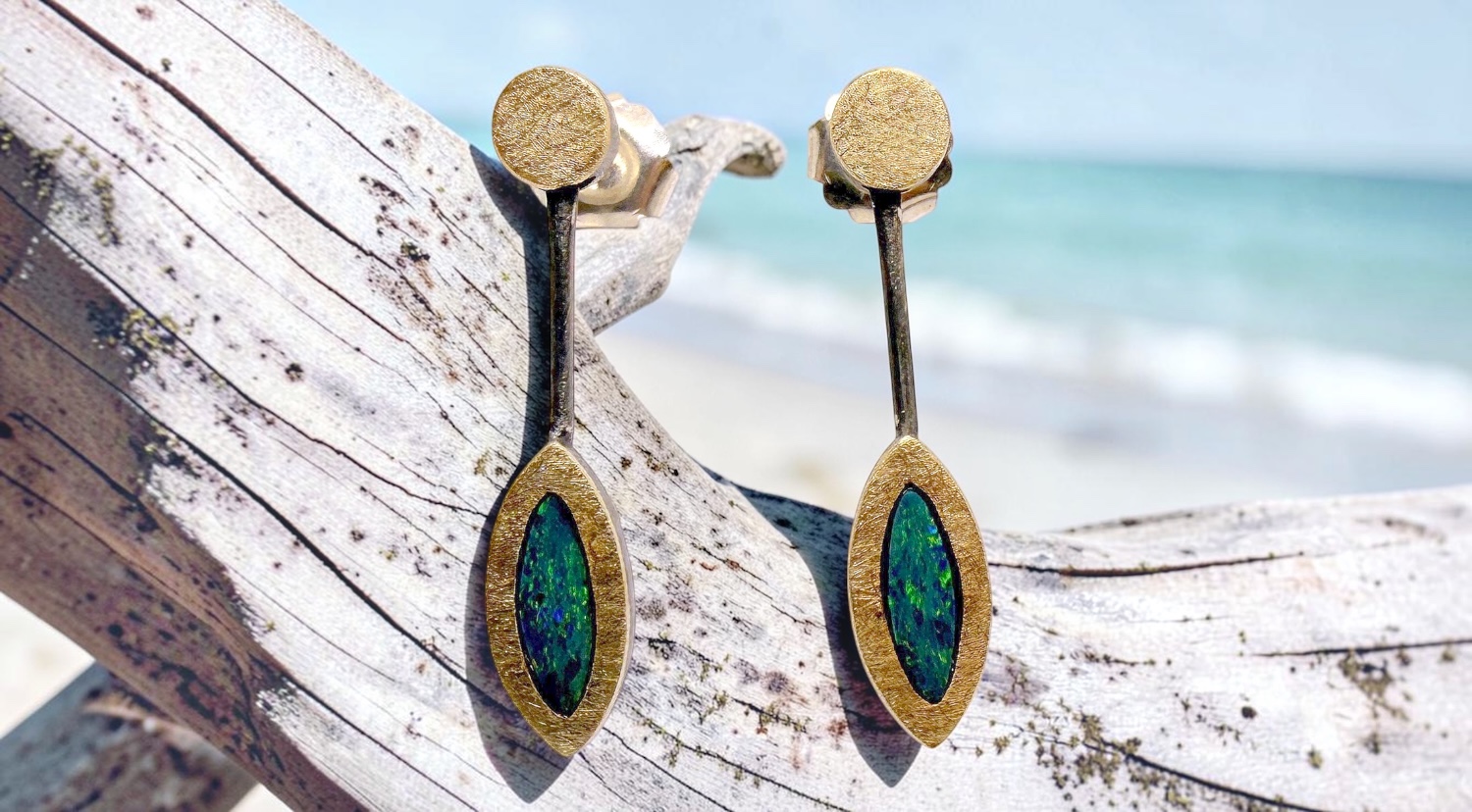 pendientes opalos australianos navette largos plata oro