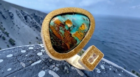 ANELL OPAL BOULDER AUSTRALIA 2 BRILLANTS PLATA OR