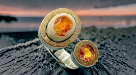 ANELL OPAL FOC MATRIX OVAL I OPAL FOC RODÓ TARONJA PLATA OR
