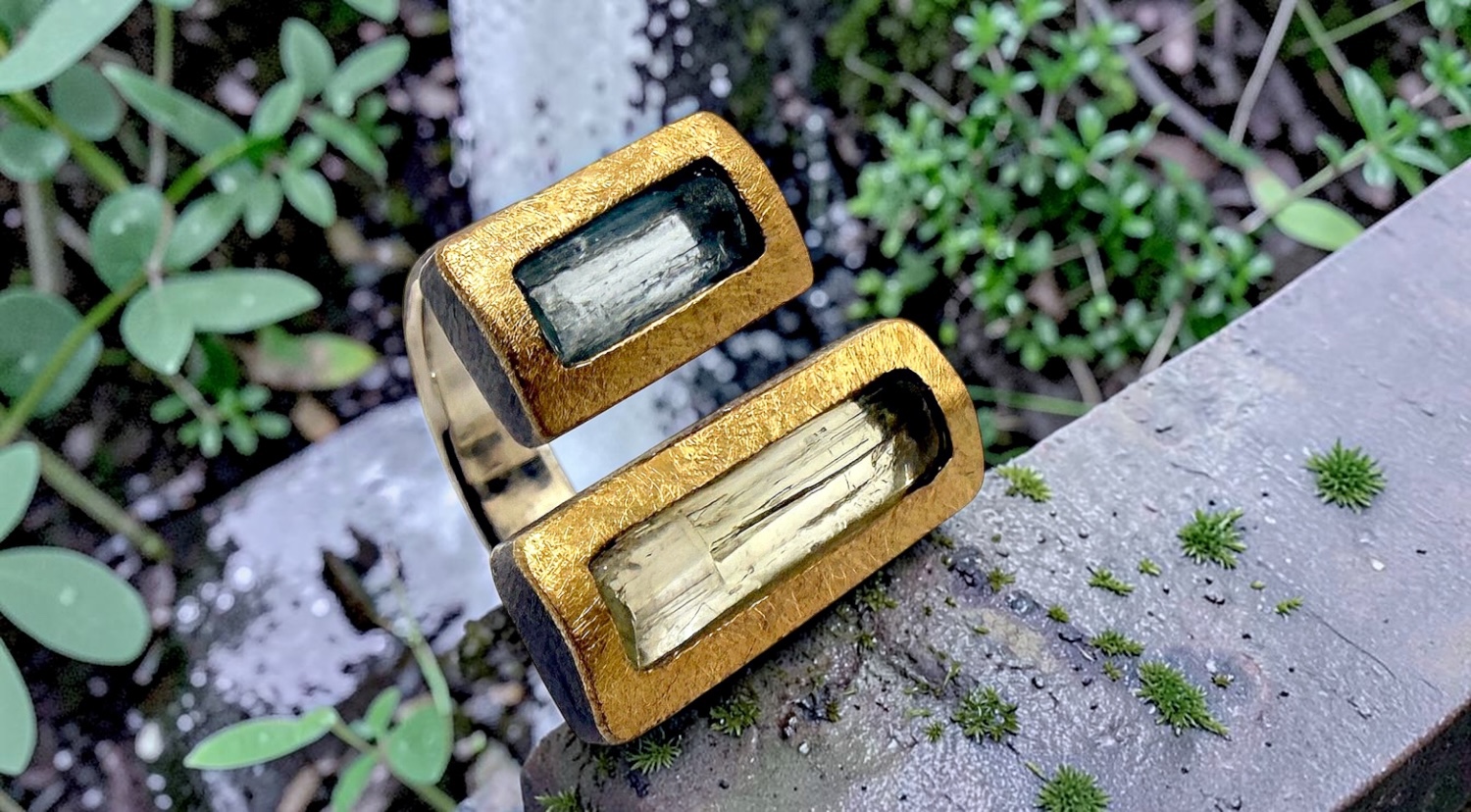 anell aiguamarina i heliodor rectangulars llargs plata or