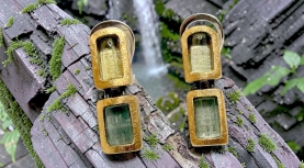LARGE RECTANGULAR HELIODOR AND AQUAMARINE EARRINGS IN SILVER AND GOLD