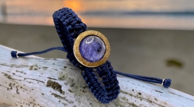 CABOXON ROUND TANZANITE BRACELET MACRAME SILVER GOLD