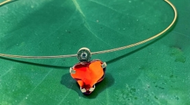 HEART MEXICAN FIRE OPAL PENDANT WITH DIAMOND IN GOLD