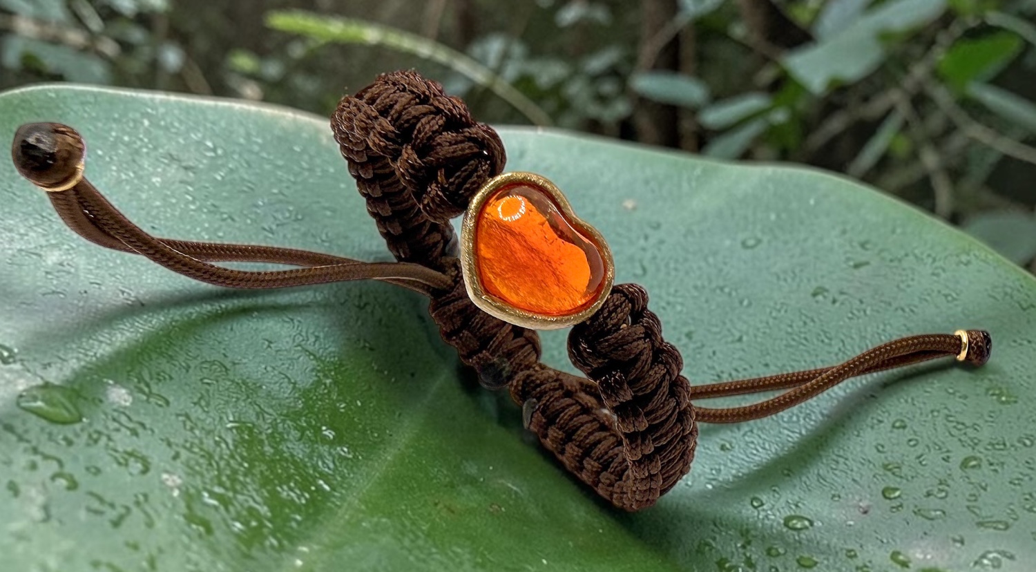 heart mexican fire opal macrame bracelet in gold