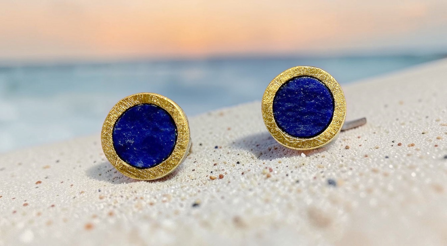 rough round lapislazuli earrings in silver and gold
