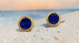 ROUGH ROUND LAPISLAZULI EARRINGS IN SILVER AND GOLD