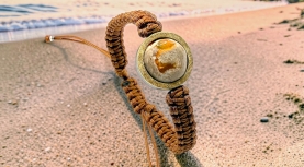 ROUND MATRIX MEXICAN FIRE OPAL MACRAME BRACELET IN SILVER AND GOLD