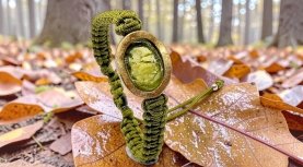 OVAL ROUGH PERIDOT GREEN MACRAME BRACELET IN SILVER AND GOLD